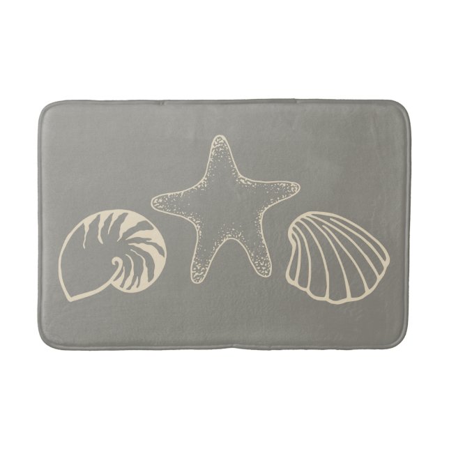 Grey Beach Seashell Nautical Bathroom Rug Bath Mat (Front)