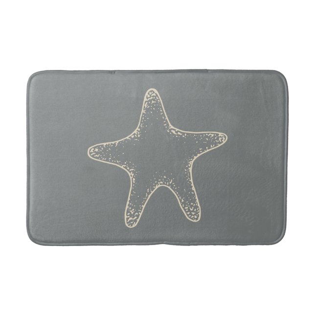 Grey Beach Starfish Nautical Bathroom Rug Bath Mat (Front)