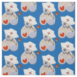 Grey Bear Nurse With Stethoscope Heart and Hat Fabric