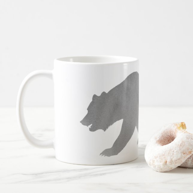 Grey Bear Watercolor Coffee Mug Alaska Grizzly (With Donut)
