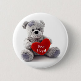 Grey Bear With Heart 2 Inch Round Button