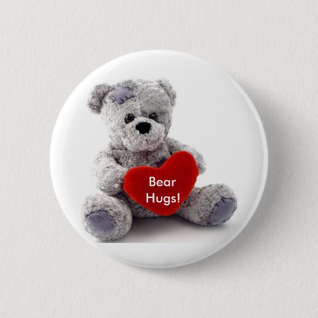 Grey Bear With Heart 2 Inch Round Button (Front)