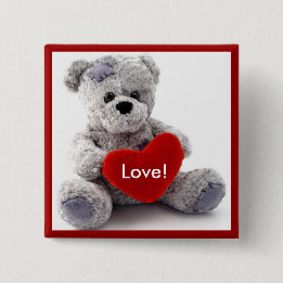 Grey Bear With Heart 2 Inch Square Button