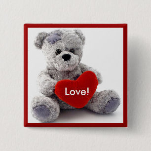 Grey Bear With Heart 2 Inch Square Button