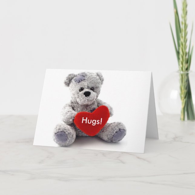 Grey Bear With Heart Holiday Card (Front)