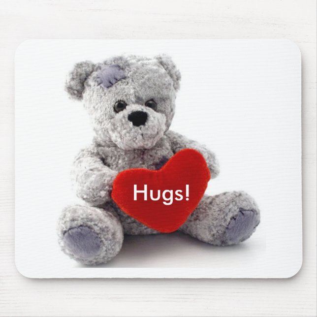 Grey Bear With Heart Mouse Pad (Front)