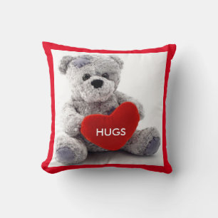 Grey Bear with Heart Valentine Pillow