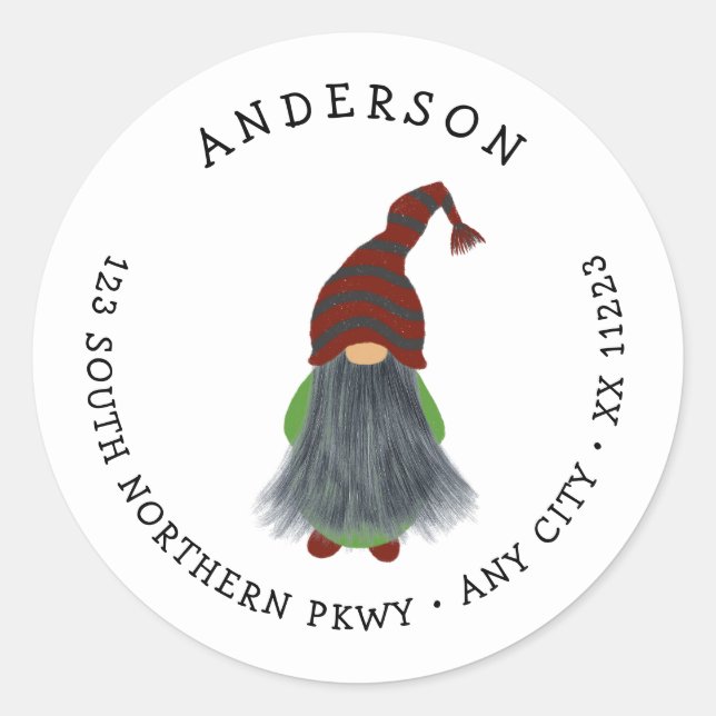 Grey bearded gnome return address classic round sticker (Front)
