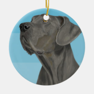 Grey Beautiful Great Dane on Blue Ceramic Ornament