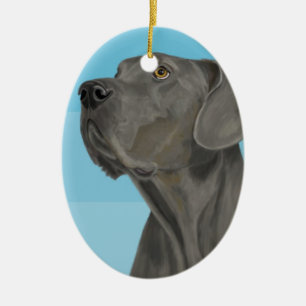 Grey Beautiful Great Dane on Blue Ceramic Ornament