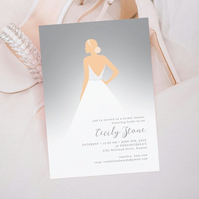 Grey & Beige Couture Wedding Dress Bridal Shower Invitation (Creator Uploaded)