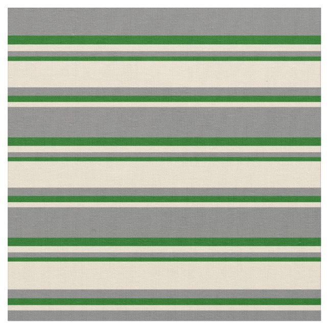 Grey, Beige & Dark Green Stripes Pattern Fabric (Close Up)