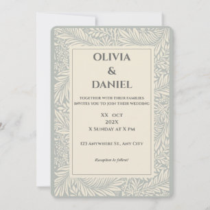 Grey Beige Floral Illustration Wedding Invitation