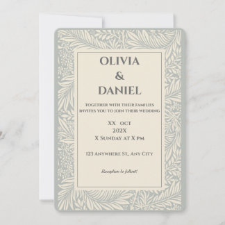 Grey Beige Floral Illustration Wedding Invitation