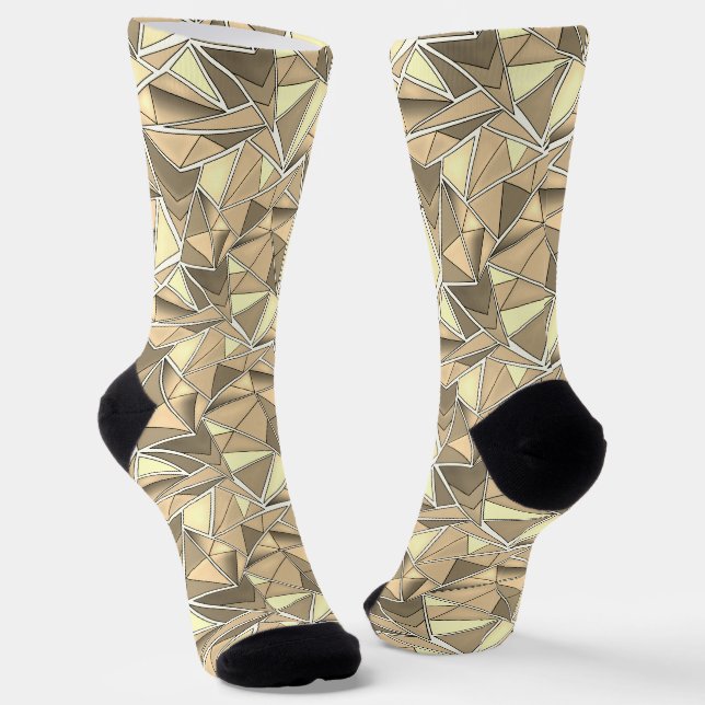 grey beige geometric shapes pattern modern  socks (Angled)