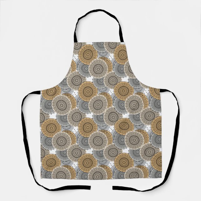 Grey beige pattern arabic mandala oriental style apron (Front)
