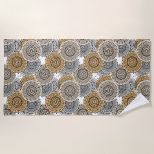 Grey beige pattern arabic mandala oriental style beach towel