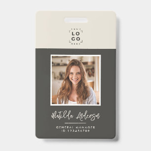 Grey beige QR code modern minimal photo abstract Badge
