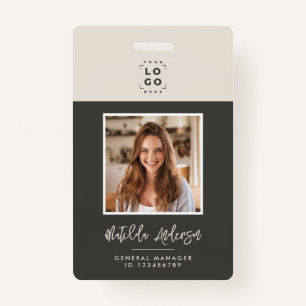 Grey beige QR code modern minimal photo abstract Badge