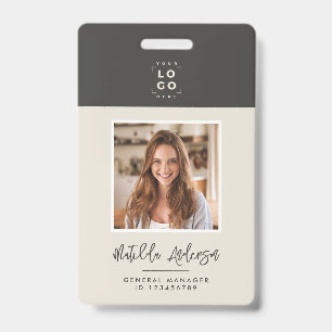 Grey beige QR code modern minimal photo abstract Badge