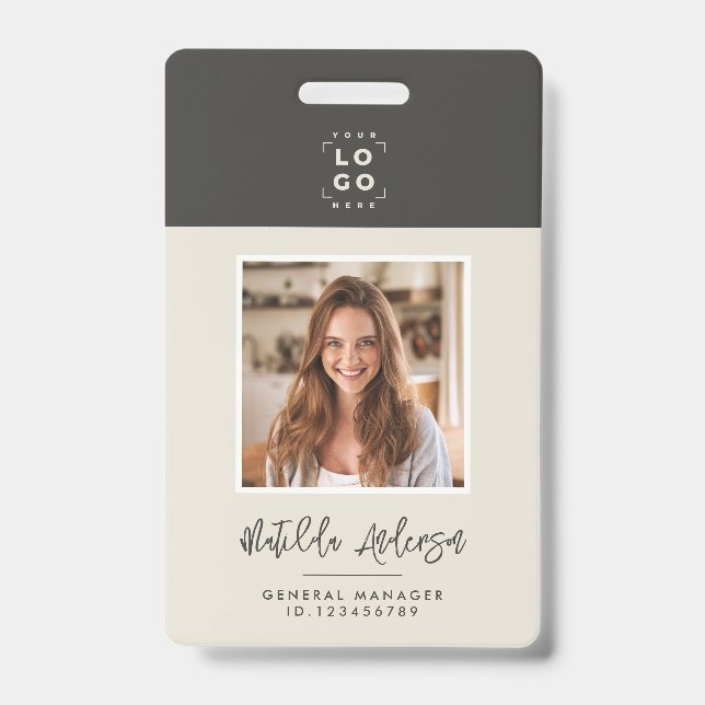 Grey beige QR code modern minimal photo abstract Badge (Front)