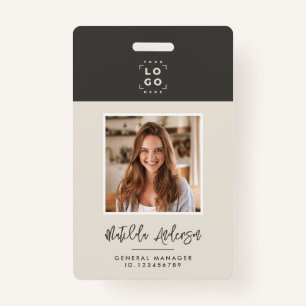 Grey beige QR code modern minimal photo abstract Badge