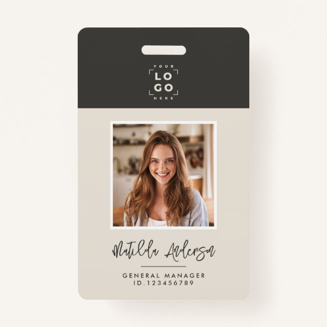 Grey beige QR code modern minimal photo abstract Badge (Front)