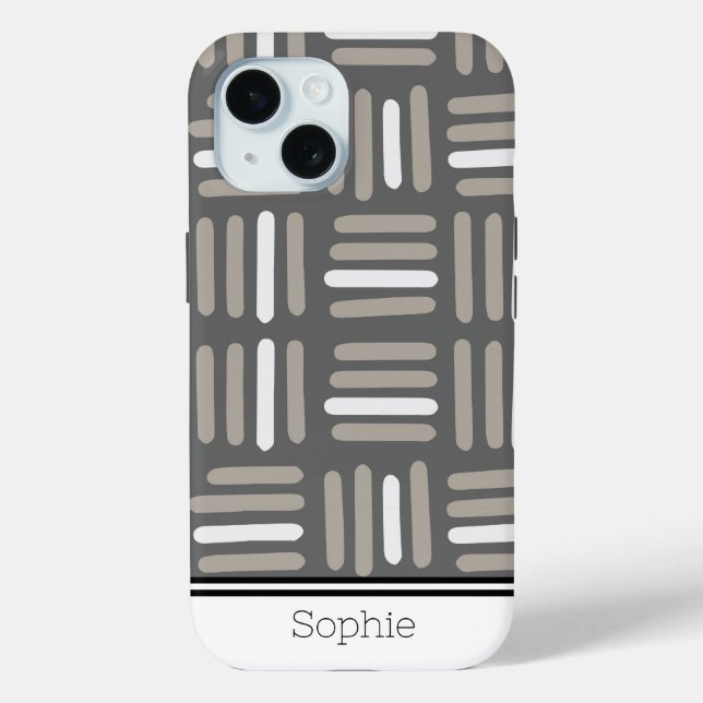 Grey & Beige Square Lines Custom Case-Mate iPhone Case (Back)