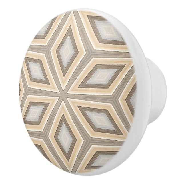 Grey Beige Taupe Brown Geometric Retro Stars Motif Ceramic Knob (Right)