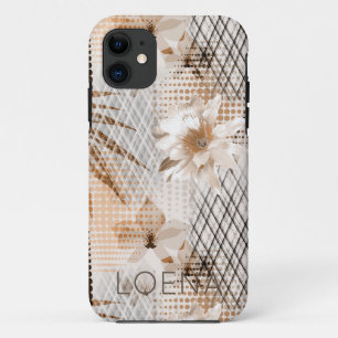 Grey, beige tropical pattern. iPhone 11 case