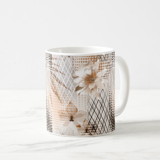 Grey, beige tropical pattern. coffee mug (Front Right)