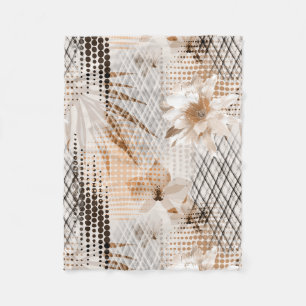 Grey, beige tropical pattern. fleece blanket