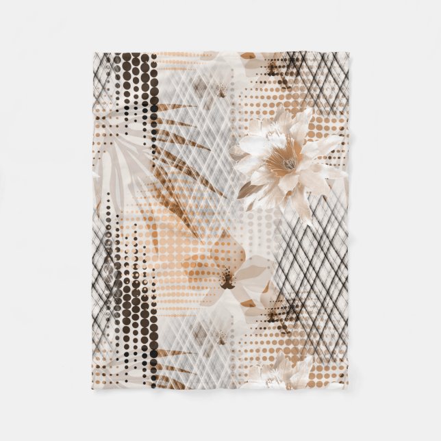 Grey, beige tropical pattern. fleece blanket (Front)