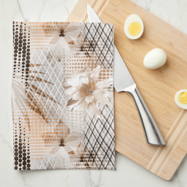 Grey, beige tropical pattern. kitchen towel (Quarter Fold)