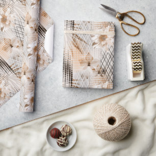 Grey, beige tropical pattern. wrapping paper