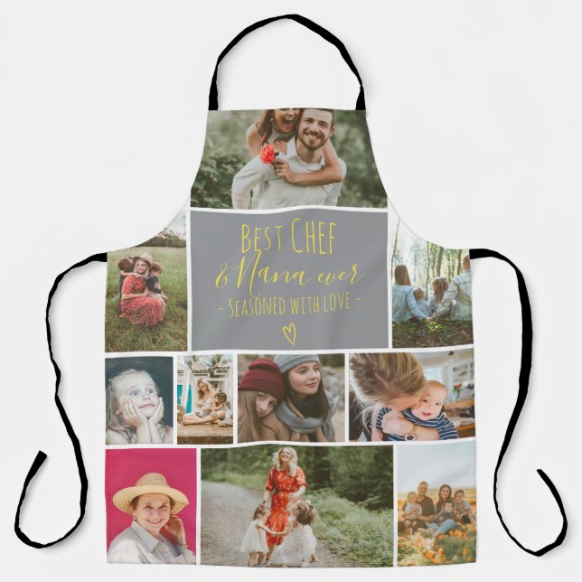 Grey Best chef and grandma photo collage grid Apron (Front)
