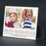 Grey BEST MOM EVER collage 2 Photo Pink Hearts Plaque<br><div class="desc">Create a the perfect sweet keepsake for newly  mom for Christmas or  Mother's day with this amazing design using two (2) of your favourite photos and  custom message. "Best mom Ever" appears along the bottom in delicate grey  lettering with little pink hearts. Perfect for girl's mother
Other colours available</div>
