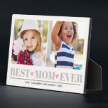 Grey BEST MOM EVER collage 2 Photo Pink Hearts Plaque<br><div class="desc">Create a the perfect sweet keepsake for newly mom for Christmas or Mother's day with this amazing design using two (2) of your favourite photos and custom message. "Best mom Ever" appears along the bottom in delicate grey lettering with little pink hearts. Perfect for girl's mother
Other colours available</div>