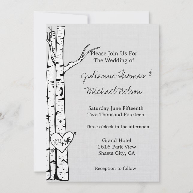 Grey Birch Trees Wedding Invitation (Back)