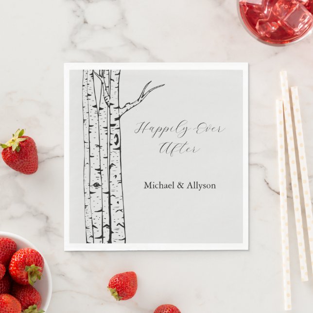 Grey Birch Trees Wedding Napkin (Insitu)