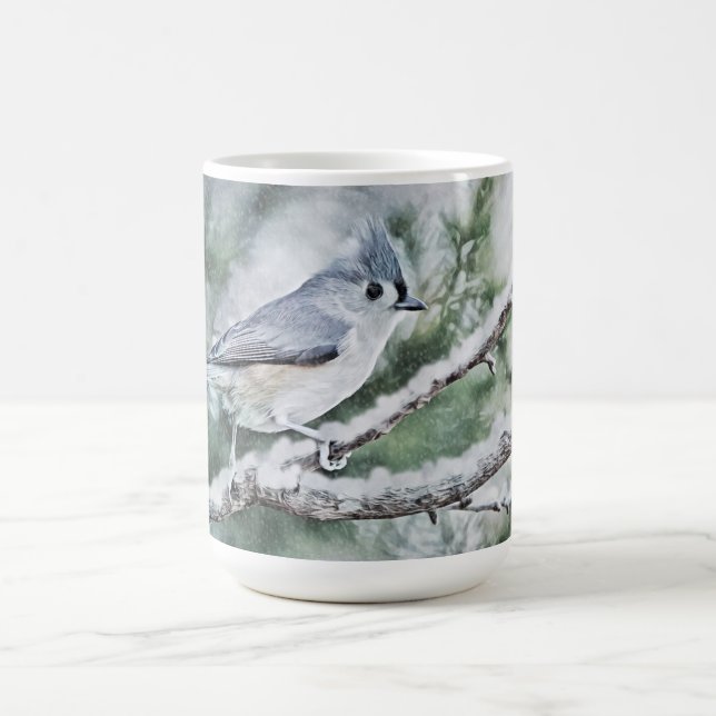 Grey Bird in the Snow Winter Mug Cup (Center)