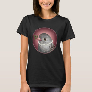 Grey bird with pearl necklace and branch in beak T-Shirt