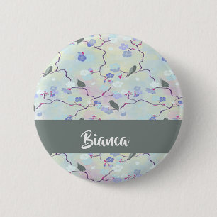 Grey birds with flowers 2 inch round button