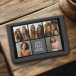 Grey Black 5 Photo Collage with Text Trifold Wallet<br><div class="desc">You can use square or selfie photos for this design. Use five square photos to create a unique and personal gift. If you need to adjust the pictures,  click on the customize tool to make changes.</div>