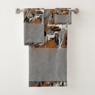 Grey, Black and Caramel Abstract Bath Towel Set
