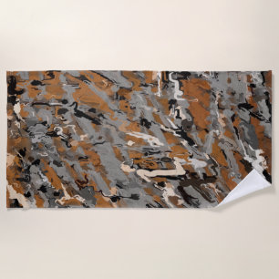 Grey, Black and Caramel Abstract Beach Towel