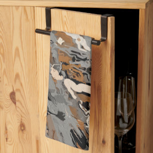Grey, Black and  Caramel Abstract Kitchen Towel