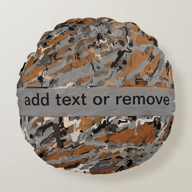 Grey, Black and Caramel Abstract Round Pillow (Front)