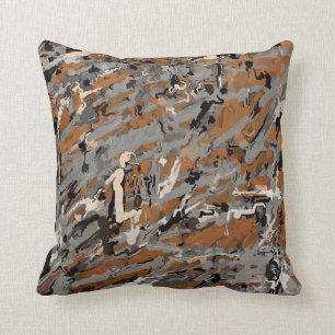 Grey, Black and  Caramel Abstract Throw Pillow