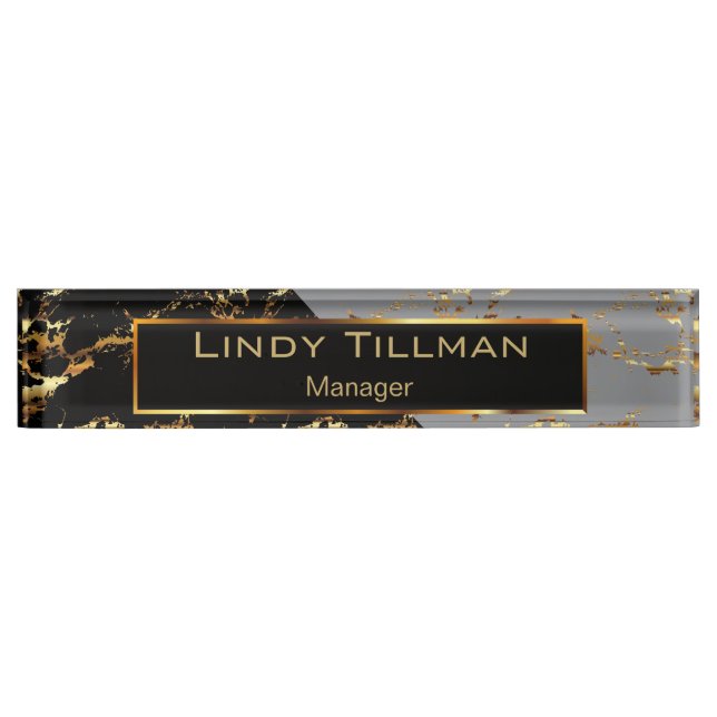 Grey, Black and Gold Marble Design Nameplate (Front)
